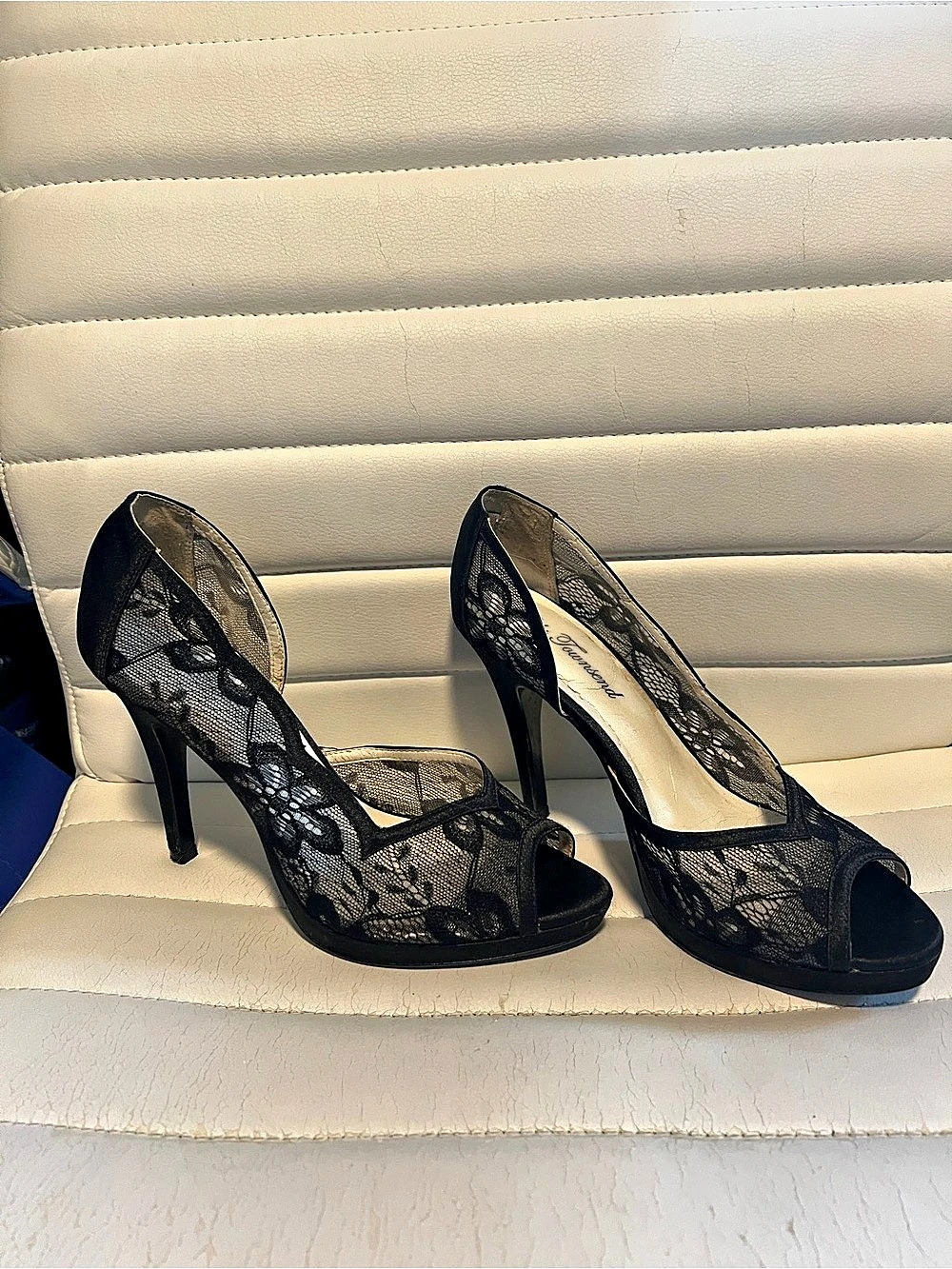 Black Lace Peep-Toe Heels